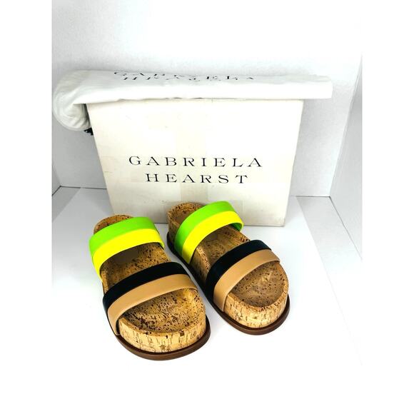 Gabriela Hearst Striker cork Platform Sandal in Black & Lime nappa Leather 35.5 - Picture 7 of 8